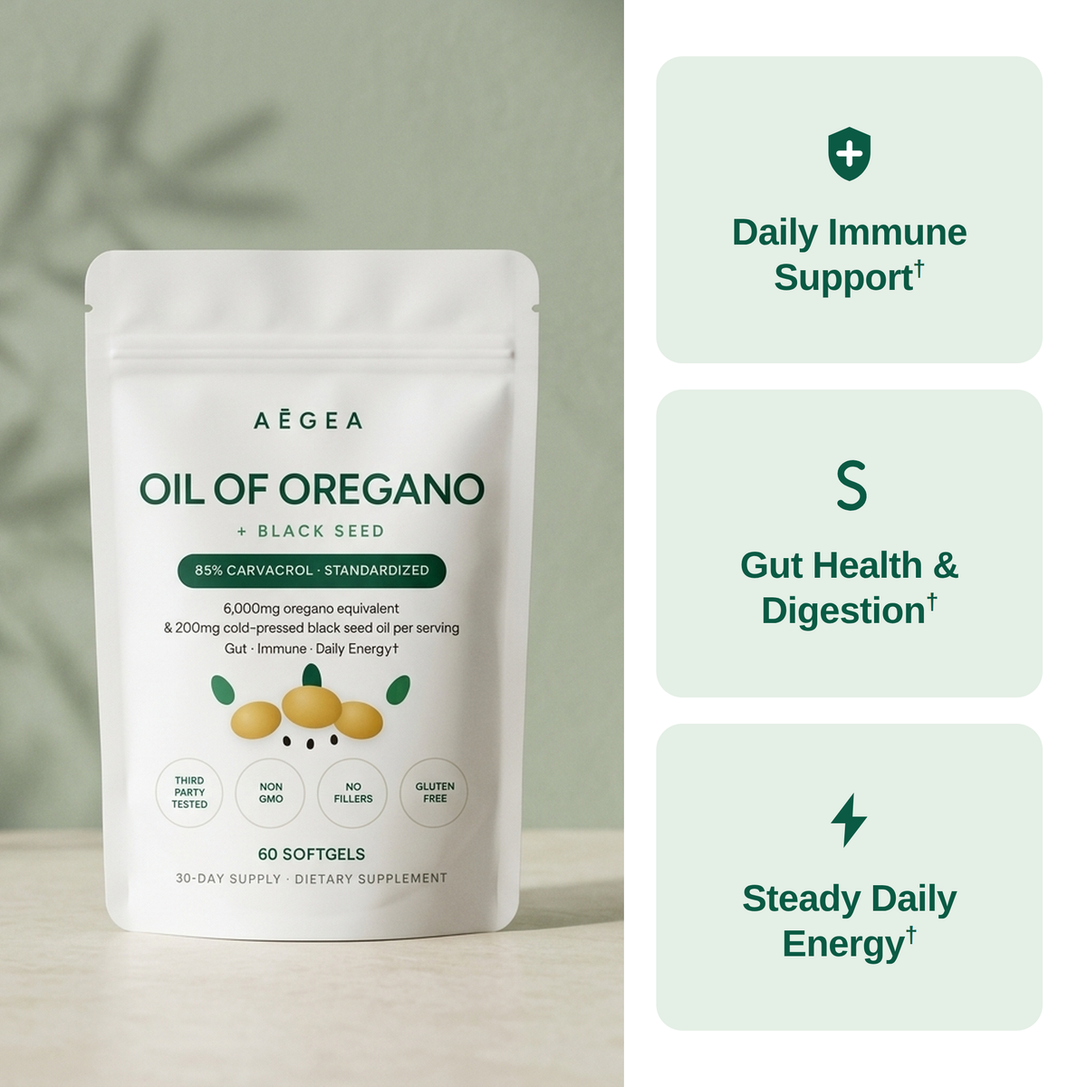 Oil of Oregano + Black Seed — 85% Carvacrol Softgels